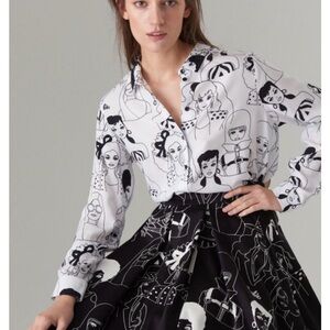 Mohito x Barbie Graphic Print Button-Up Blouse EU 38
